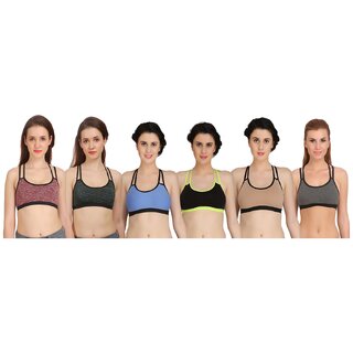 Arousy Girl's Seamless Wirefree Bra Non Padded Medium Coverage Bra For Women Racerback Style Cotton Lycra Sports Bra Pack of 6