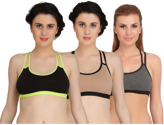 Buy Arousy Girl's Seamless Wirefree Bra Non Padded Medium Coverage Bra For  Women Racerback Style Cotton Lycra Sports Bra Pack of 3 Online @ ₹280 from  ShopClues