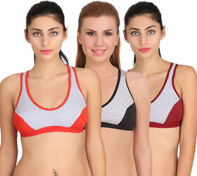 Arousy Girl's Seamed Wirefree Bra Non Padded Full Coverage Bra For Women Milanche Fabric Sports Bra Pack of 3
