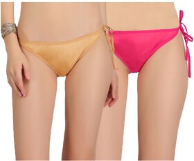 Arousy Stretchy Satin Sexy Panty Set,  Soft Shiny Beachwear Set, Swimwear Bikini Pack of 2
