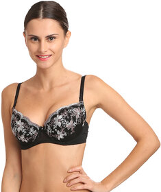 Pretty Floral  Fabulous Black And White Embroidered Push Up Bra