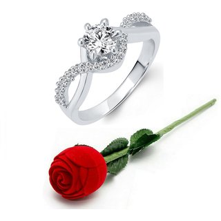 Vighnaharta Twist Engagement Solitaire CZ Rhodium Plated Alloy Ring with Rose Ring Box for Women and Girls - VFJ1032ROSE8