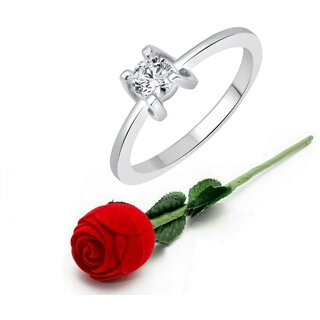 Vighnaharta Nice Solitaire CZ Rhodium Plated Alloy Ring with Rose Ring Box for Women and Girls - VFJ1167ROSE8 Vighnaharta Nice Solitaire CZ Rhodium Plated Alloy Ring with Rose Ring Box for Women and Girls - VFJ1167ROSE8
