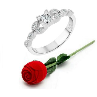Vighnaharta Traditional Solitaire CZ Rhodium Plated Alloy Ring with Rose Ring Box for Women and Girls - VFJ1300ROSE8