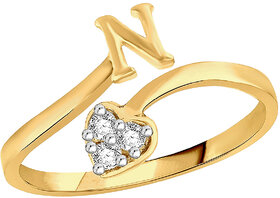 Sukai Jewels Heart Initial 'N' Gold Plated Alloy  Brass Cubic Zirconia Alphabet Finger Ring for Women and Girls SAFR181G