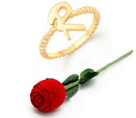 Vighnaharta Stylish R Letter Gold- Plated Alloy Ring With Rose Ring Box for Women and Girls - VFJ1354ROSE-G8