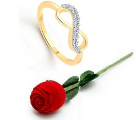 Vighnaharta Love Promise CZ Gold- Plated Alloy Ring With Rose Ring Box for Women and Girls - VFJ1374ROSE-G8