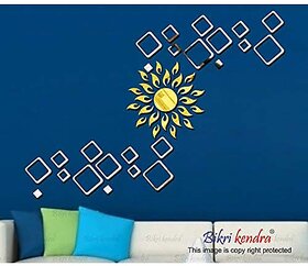 Bikri Kendra - Sun Golden with Silver 4 Set Square - 3D Acrylic Mirror Wall Stickers - Premium Collection