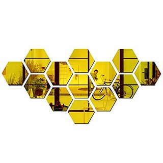 Buy Bikri Kendra Hexagon Walldecor 13 Golden Mirror Decoration