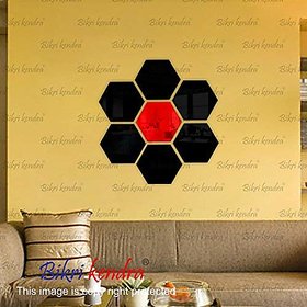 Bikri Kendra - Hexagon { 6 Black & 1 Red } - 3D Acrylic Mirror Wall Stickers - B075RQ596N