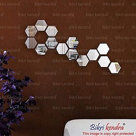Bikri Kendra - Hexagon 15 Silver - 3D Acrylic Mirror Wall Stickers - B078JL5Q44