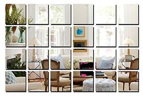 Bikri Kendra Premium Big Square Silver 3d Acrylic Mirror Wall Decor Stickers for Home and Office Standard(Silver BNSWF71) - Set of 24