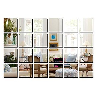                       Bikri Kendra Premium Big Square Silver 3d Acrylic Mirror Wall Decor Stickers for Home and Office Standard(Silver BNSWF71) - Set of 24                                              