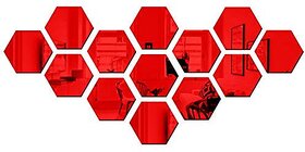 Bikri Kendra Hexagon 13 Red - 3D Acrylic Mirror Wall Decor Stickers