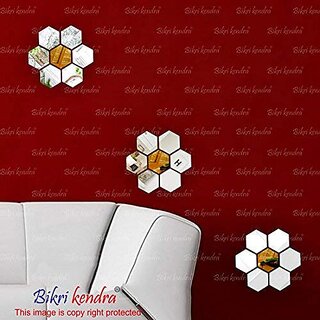                      Bikri Kendra - 3D Acrylic Mirror Wall Stickers For Living Room Bed Room Kids Room Home & Office - Hexagon Walldecor 18 Silver 3 Golden                                              