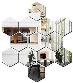 Bikri Kendra - 3D Acrylic Mirror Wall Stickers For Living Room Bed Room Kids Room Home & Office - Hexagon Walldecor 13 Silver3D29