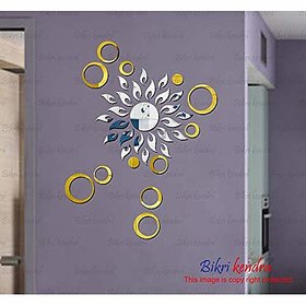 Bikri Kendra - Sun Silver with Rings Golden 2set - 3D Acrylic Mirror Wall Stickers - Premium Collection