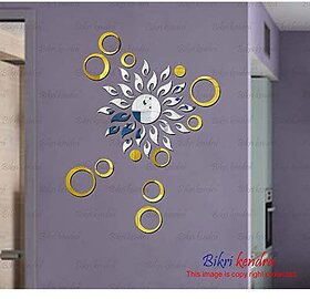 Bikri Kendra - Sun Silver with Rings Golden 2set - 3D Acrylic Mirror Wall Stickers - Premium Collection
