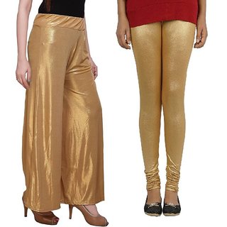 Buy Free size golden Party wear shimmer palazzo pant with leggings ...
