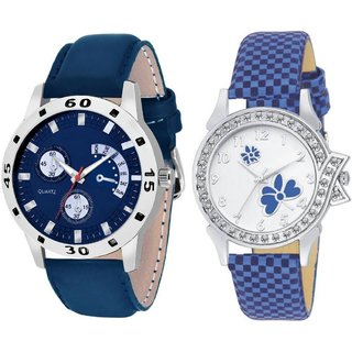 Amino Blue And Silver And White Quartz Couple Watch