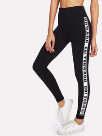 Black Letter Side Slogan Print Stretchable Leggings / Gym Wear /Yoga Wear /Running Wear