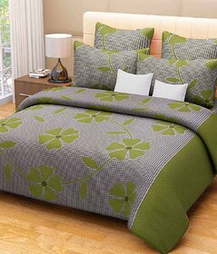 Choco Creation Green 3D Like Poly cotton Double Bedsheet With 2 Pillow Cover
