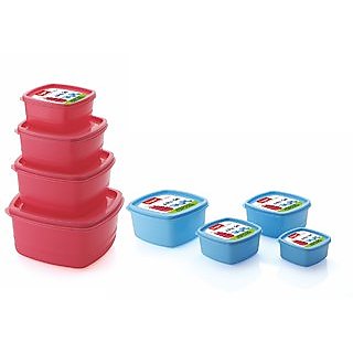 Airtight Plastic Food Storage Containers Set of 8 PCS (1350 ml 750 ml 500 ml 250 ml) Pink and Blue