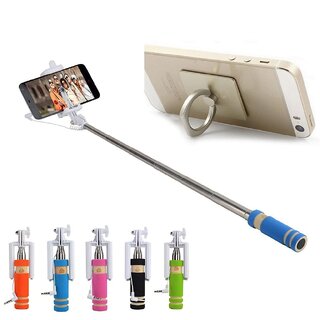 KSJ Combo of Selfie Stick and Ring mobile holder (Assorted Colors)