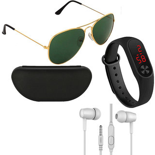 Adam Jones Gradient Green UV Protection Unisex Aviator Sunglasses with free Silicone digital LED band Watch+Earphone