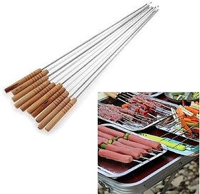 K Kudos 10 Pcs Stainless Steel Barbecue Skewers with Wood Handle Marshmallow Roasting Sticks