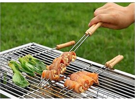 Right Traders 20 Pcs Stainless Steel Barbecue Skewers with Wood Handle Marshmallow Roasting Sticks