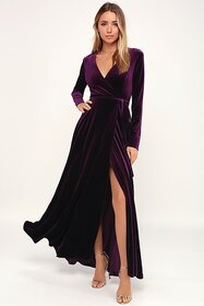 Code Yellow Women's Purple Thigh Slit Velvet Winter Dress Gown