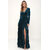 Code Yellow Women's Teal Green Thigh Slit Velvet Winter Dress Gown