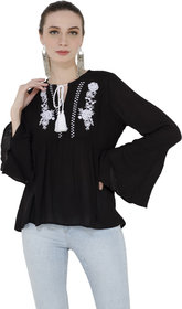 Black Embroidered Rayon Top