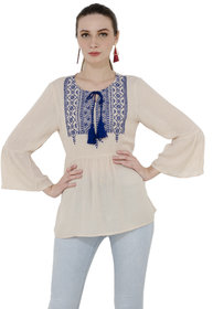 Ivory Embroidered Rayon Top