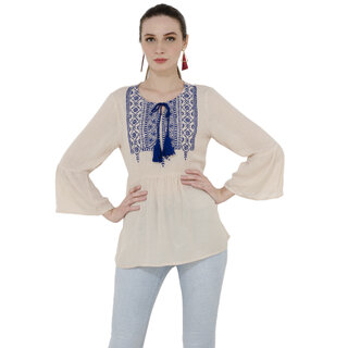                       Ivory Embroidered Rayon Top                                              