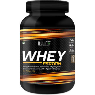 Inlife Whey Protein Powder With Isolate Concentrate Hydrolysate Digestive Enzymes- 1kg (Chocolate)