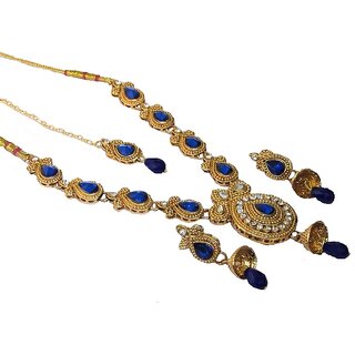 Golden Dark Blue kundan with stone necklace set