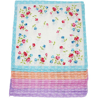 Neska Moda Pack Of 12 Women Floral Cotton Handkerchiefs 30X30 CM  H45