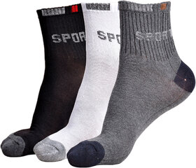 New Fashion Sports  Cotton Calf Length Socks MulticolourFree Size (Pack of 3)