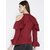 Fabrange Women's Maroon Casual Cold Shoulder Ruffle 3/4th Sleeve Top