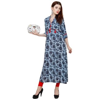 Fascraft Women's Dandelion Style Shades of Blue and Red Coloured Cotton Kurti