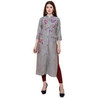 Fascraft Women's Smart Branch Style White Pink and Blue and Grey Coloured Cotton Kurti