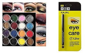 Multi Color Glitter Eye Pigment HOT NEW 12 PCS + ADS Long Lasting Extra Black Kajal