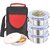 Rema - Lock  Lock Stainless Steel Lunch Box - 4 Pieces With Spoon - Keeps Food Warm For Long Hours - RED