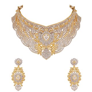 Voylla Heavily Embellished Lattice Pattern Necklace Set For Women