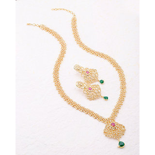 Voylla Meenakshi CZ Necklace Set with Gold Plating For Women