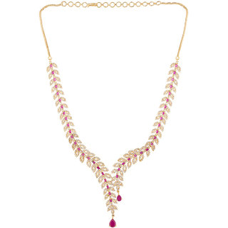 Voylla CZ Studded Leaf Necklace Set For Women