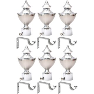 Easyhome Furnish Metal Silver Curtain Brackets With Support Set Of 6 Ecb-303C
