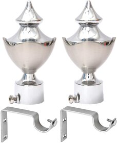 Easyhome Furnish Metal Silver Curtain Brackets With Support Set Of 2 Ecb-103C
